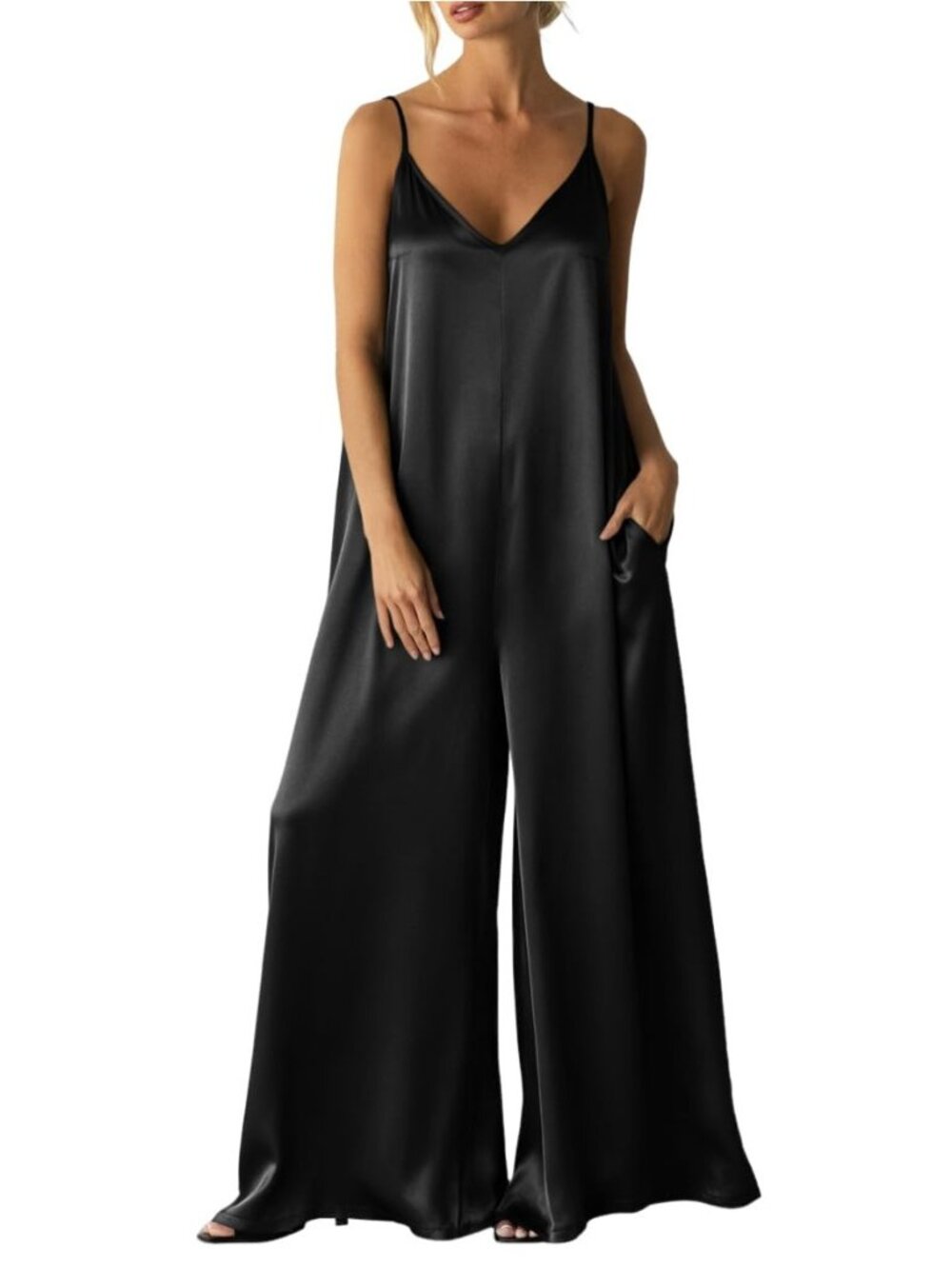 Womens Satin Wide Leg Jumpsuits Dressy Flowy Date Night Rompers Outfits